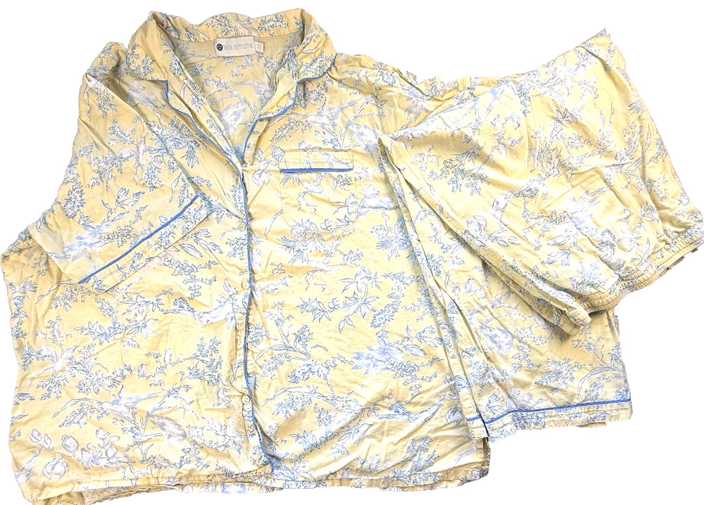 Ella Simone pajamas 3x yellow blue toile Cottagecore Preppy Coastal Chic